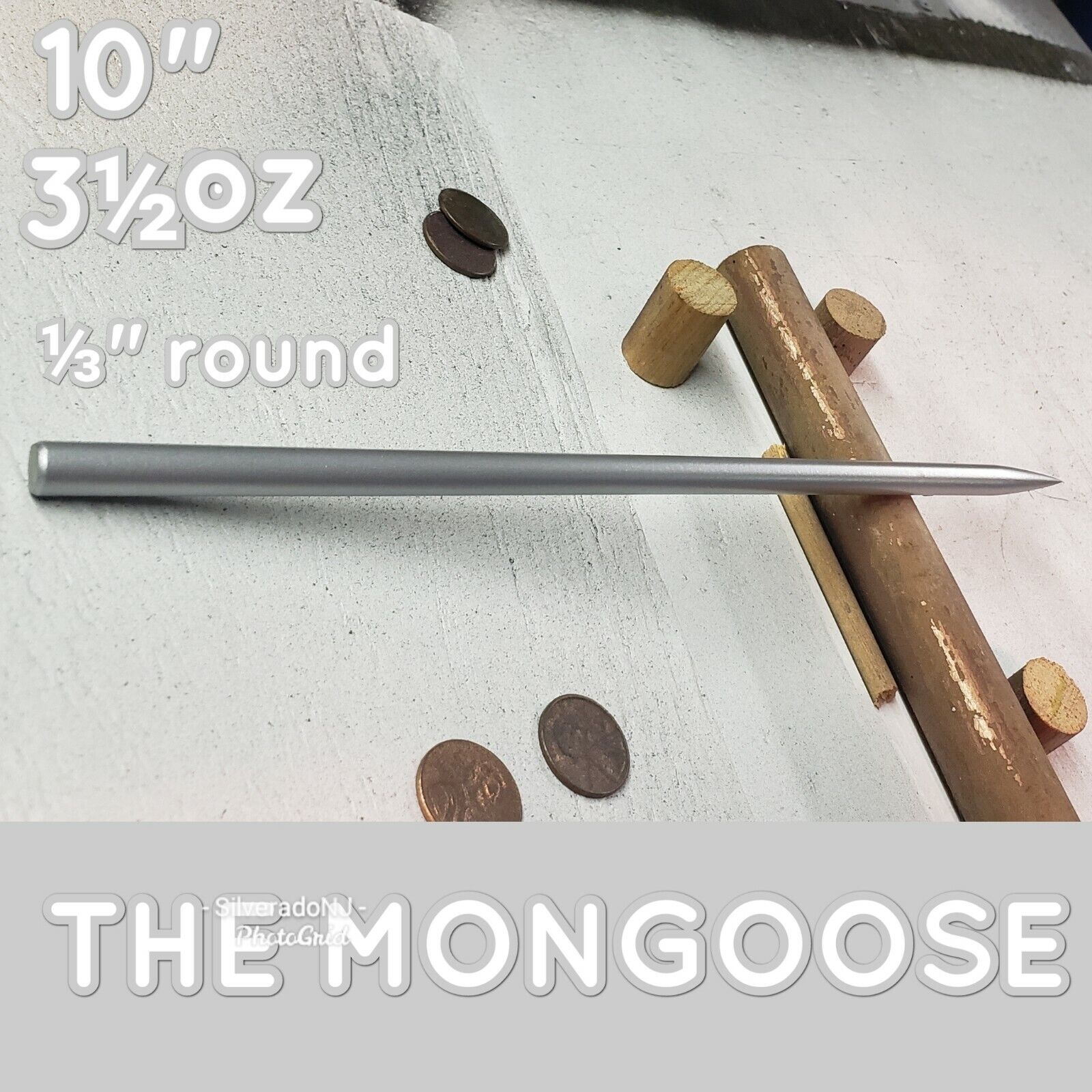"THE MONGOOSE" RAZOR SHARP SILVER STEEL NINJA SPEAR TIP THROWING SPIKE  10"