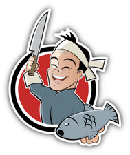 10cm Auto-Aufkleber Sushi Koch Japan Rund Rot Bunt Toon Comic H1926