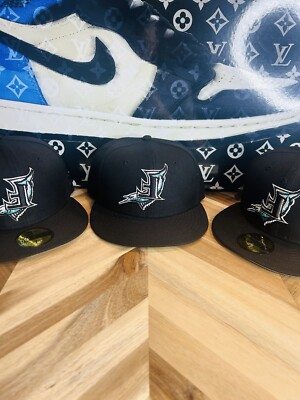 New Era Prociety Florida Marlins Rahnni Upside Down Logo Black Dome 1/2  Rare
