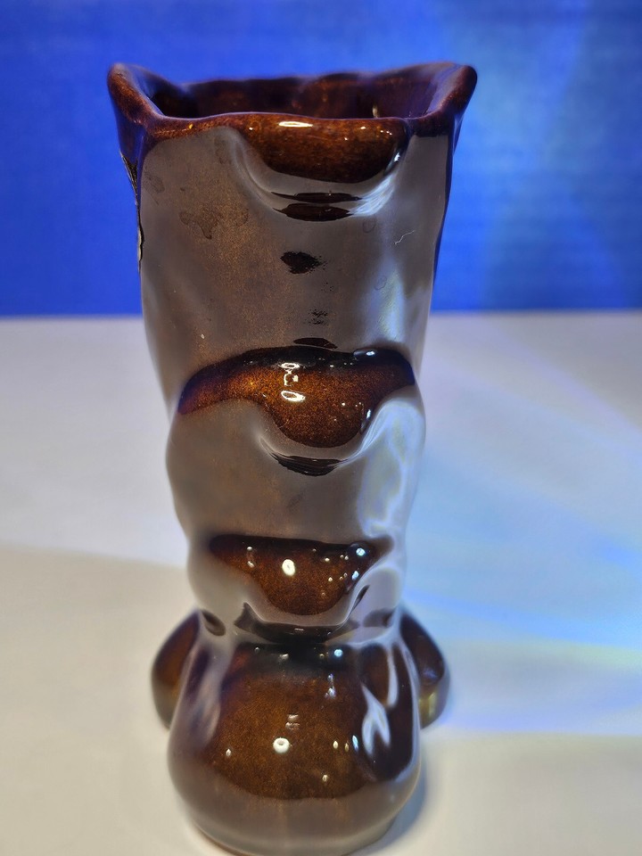 Vintage Dryden Hot Springs Arkansas Lava Brown Drip Glaze Art Noveau