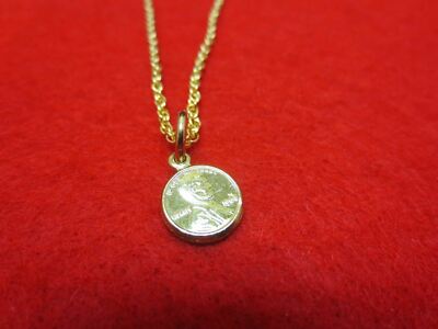 14 KT GOLD EP SNAKE CHAIN & MINI LUCKY PENNY USA SELLER-16'',18'',20'',24'',30''