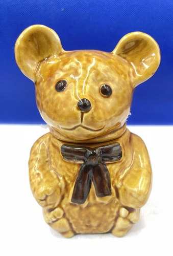 Small Teddy Jar Pot Honey Jam 5" Ceramic Made in Devon Brown Bowtie Bear - Picture 1 of 10