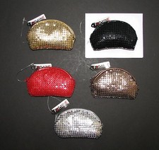 NEW GOLD,BLACK,RED,SILVER METALLIC SEQUIN ZIPPER COIN PURSE+CASE+POUCH