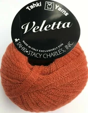 Tahki Stacy Charles VELETTA #2 Pumpkin Ribbon Tape Yarn 100% Wool 50g Italy