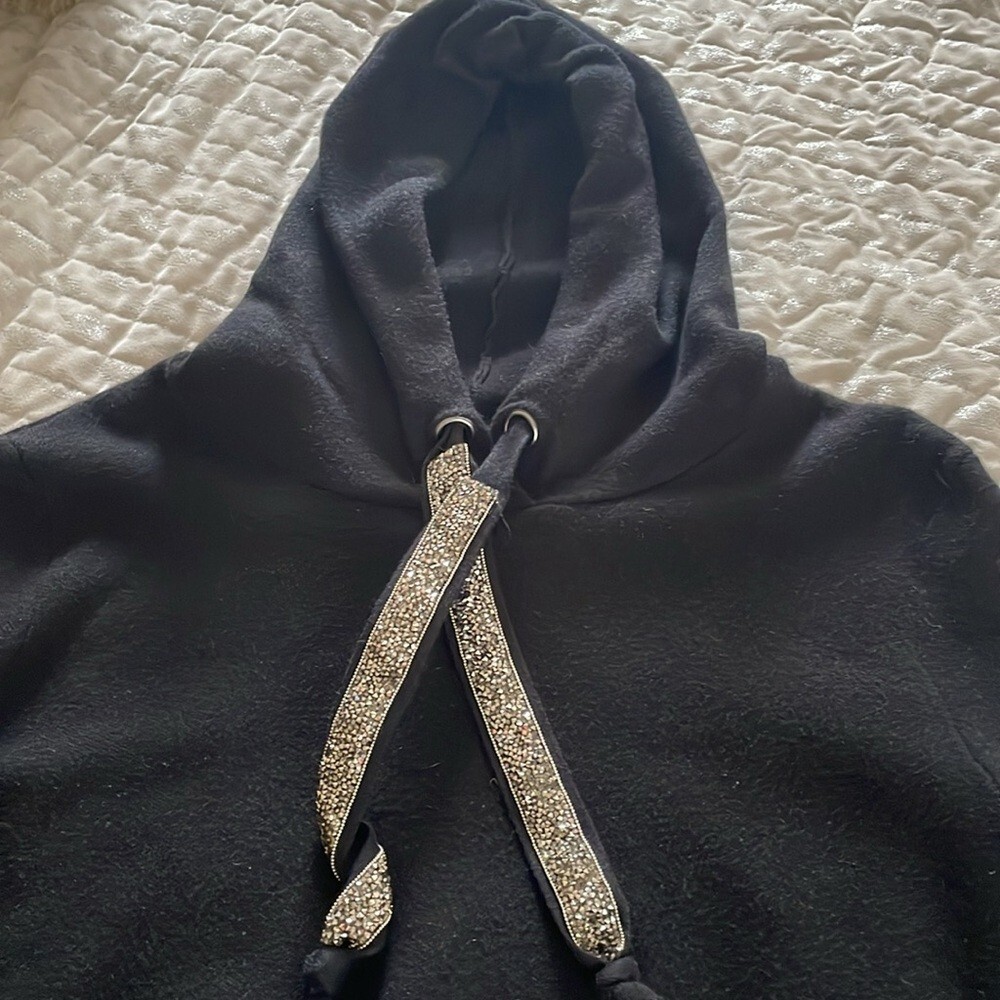 Zara knit hoodie with silver/black rhinestone beaded strings Size Medium thumbnail 7