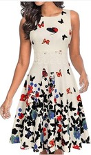 OWIN Women's Vintage Floral Lace Flared A-Line Swing Cocktail Dress Small