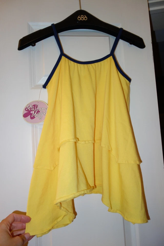 Новый с Ярлыками Mallory May девочек стиль туника, размер 6, желтый с темно-синей отделкой, хлопок - Изображение 2 из 4