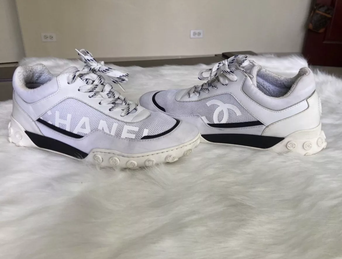 CHANEL white black grey nylon CRUISE 2020 Sneakers Shoes 39 at 1stDibs