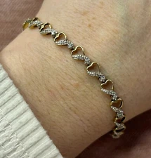 2 Ct Round Cut Natural Moissanite Hearts Linking Bracelet 14K Yellow Gold Plated