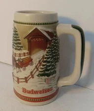 Budweiser Holiday Christmas Beer Stein/Mug Clydesdale Ceramarte Brazil 