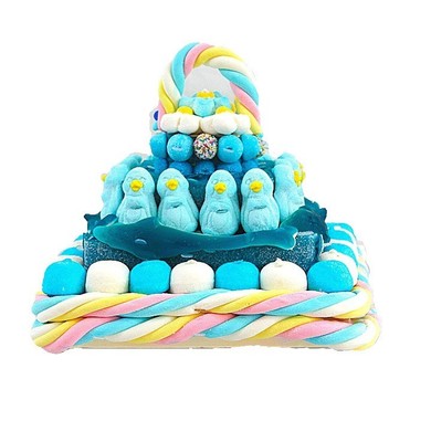 Gateau De Bonbons En Piece Montee De 4 Etages Bleu Et Blanc Carre Ebay