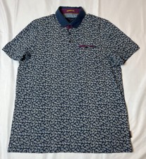 Ted Baker Short Sleeve Polo Golf Shirt Dark Blue Leaves Men's Size 5 / XL