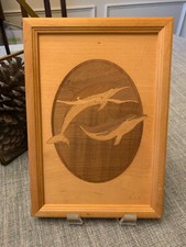 Vintage Hudson River Inlay "Dolphins" Wood Nautical Picture Planet-Friendly