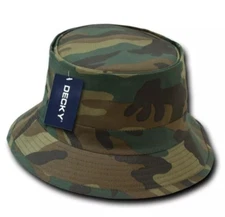 Decky Woodland Camo Fisherman's Fishing Sun Bucket Safari Hiking Boonie Hat L/XL
