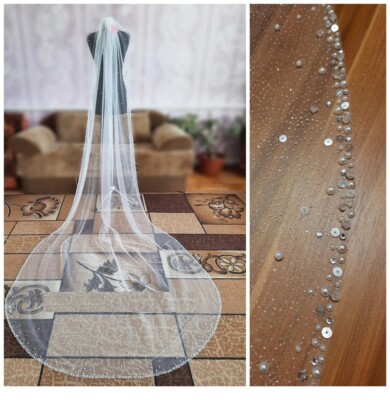 Bridal veil glitter with Pearls one layer wedding beaded veil for bride