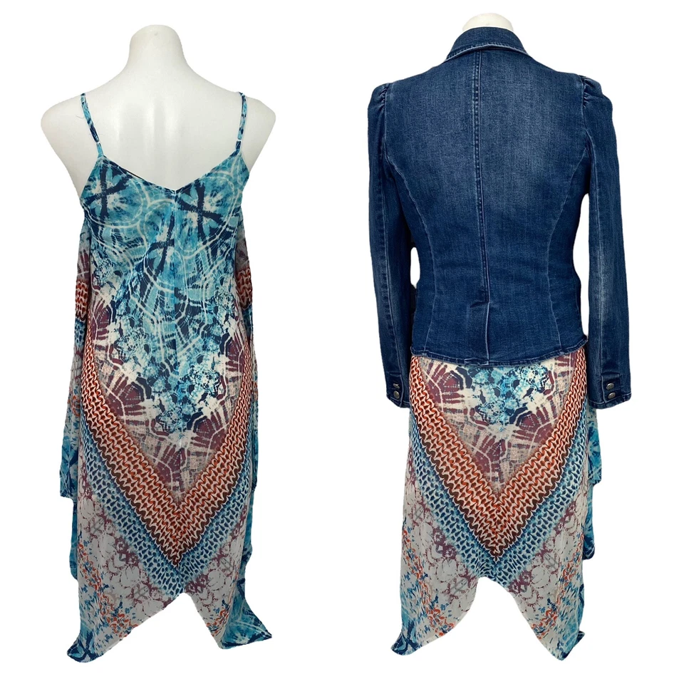 American Rag Handkerchief Dress Womens Small Lot Denim Blazer Blue Summer Beach - Image 3 of 4