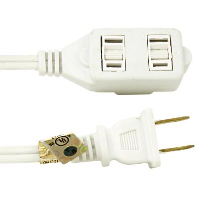 2-Outlet Extension Cord, 20Ft White PowerStrip, 3 2-Prong Polarized, 1325W, 125V