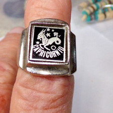 Mens Zodiac Symbol CAPRICORN Square Flat Top Signet Ring Sz 9 - stainless 