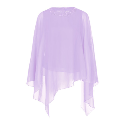 Women's Cape Sleeve Chiffon Flowy Shirt Casual Loose Shiny
