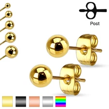 Pair of Hollow Ball End Gold IP on 316L Stainless Steel Stud Earrings 20g