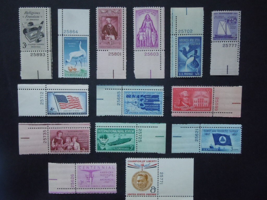 1957 US Commemorative Plate # Singles Year Set #1086-1099 MNH OG