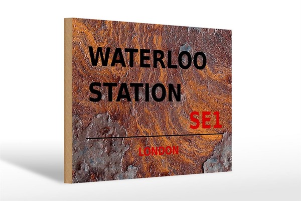 Holzschild London 30X20Cm Waterloo Station SE1 Holz Deko Schild Wooden Sign-image