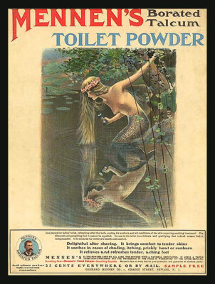 Mennens Toilet Powder Mermaid Ad Metal Sign FREE SHIPPING Vintage Bathroom Decor