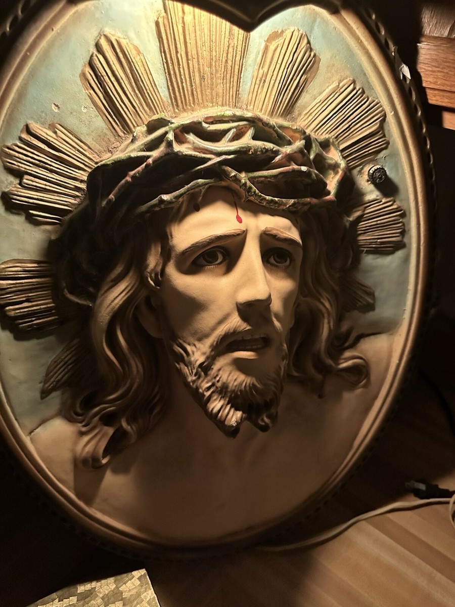 Vintage Life Size JESUS CHRIST Chalkware Wall Plaque Blonde