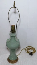 Antique 1920's Art Deco Matte Green Ceramic Urn Vase Style Table Lamp