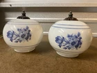 Lot Of 2 Vintage White Milk Glass Ceiling Light Shade Blue Flowers