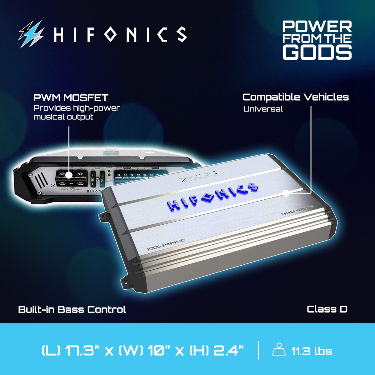 Hifonics ZXX-2400.1D 2400W 1 Ohm Mono Channel Class D Car Hifonics ZXX-2400.1D 2400W 1 Ohm Mono Channel Class D Car