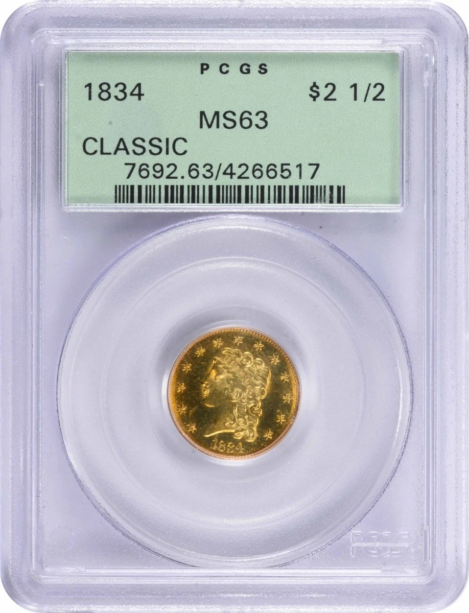 1834 $2.50 Gold Classic Head MS63 PCGS