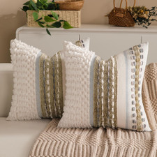 Boho Chenille Tufted Couch Throw Pillow Covers 18x18 Inch Set of 2 Farmhouse Str
