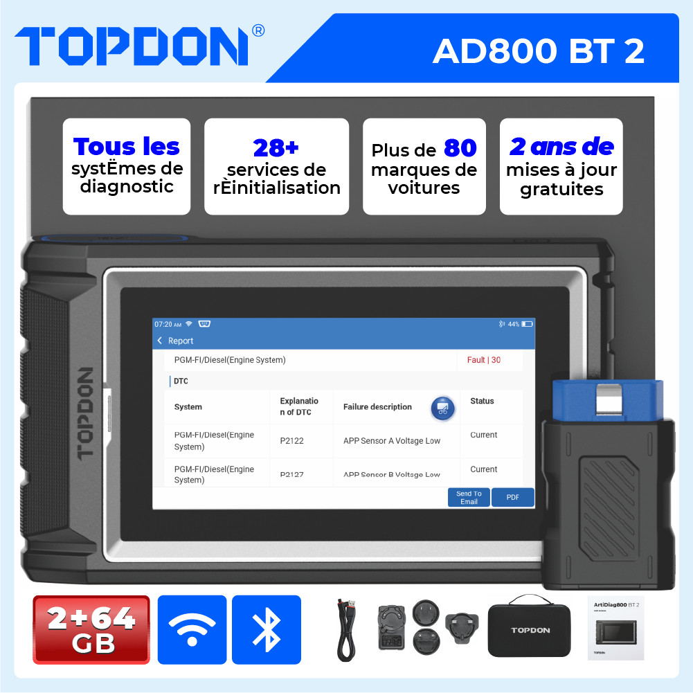 Effacer voyant moteur avec TOPDON AD800 BT 2.0 diagnostic OBD2 sans fil