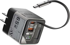 MFish 65W GaN Fast Charger with 1 USB-C & 1 USB-A Port, 2.6ft Space Silver 