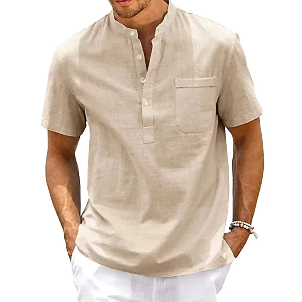 Camisa De Manga Corta Moda Lujo Camiseta Elegante Algodón Lino Para Hombres