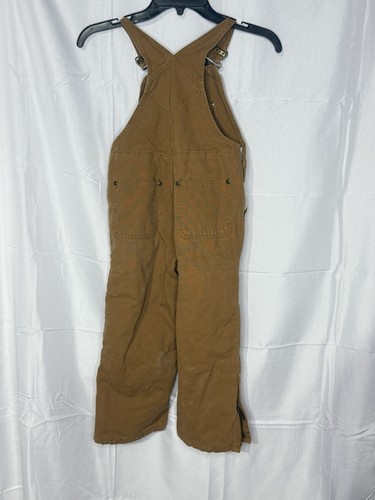 Carhartt Bib Overalls Boys 5 Brown Duck Double Knee Canvas Workwear Youth Kids - Picture 6 of 7