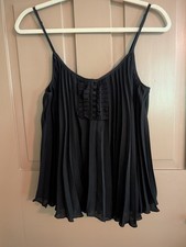 Free People Black Pleated Flowy Spaghetti Strap Tank Camisole Size Small