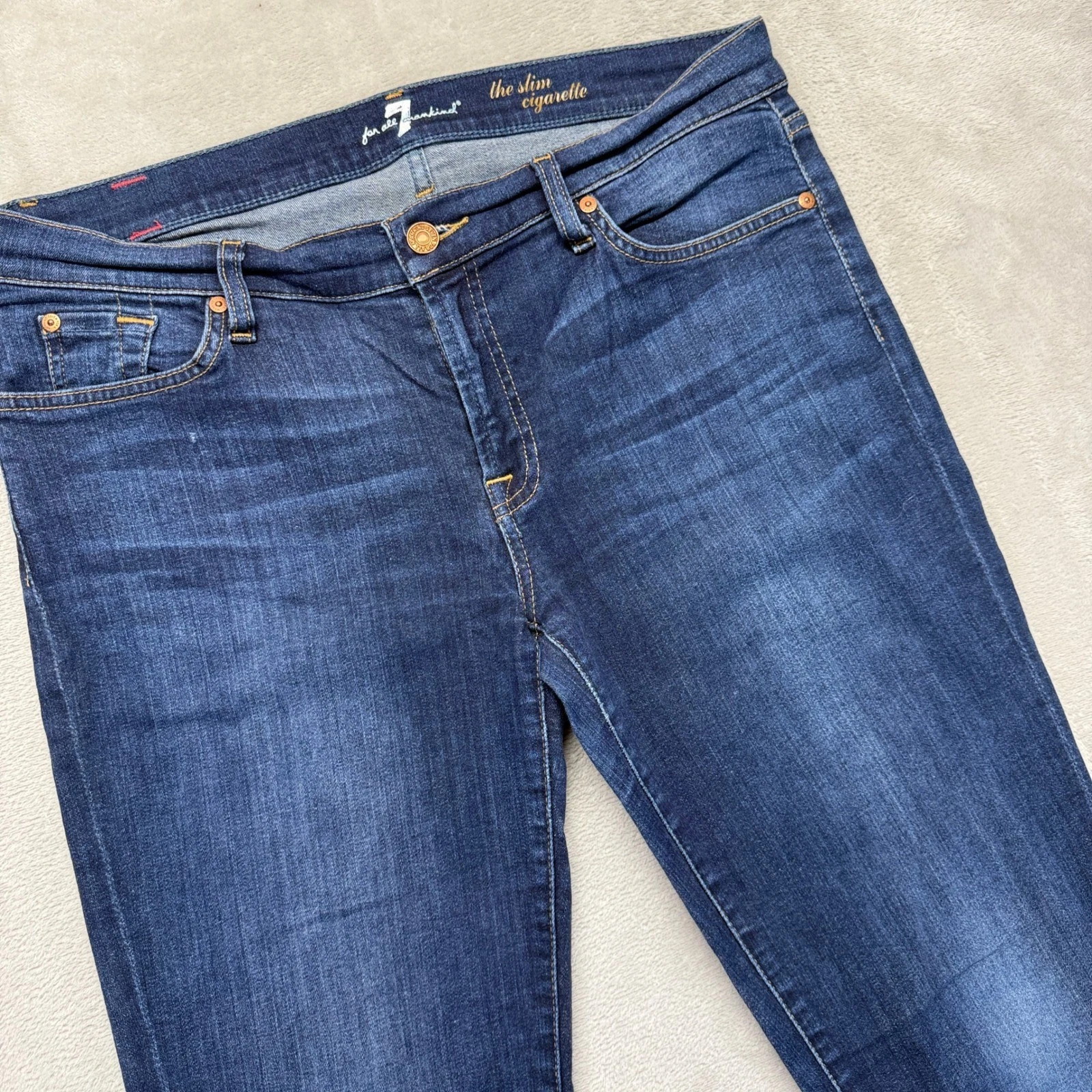 7 For All Mankind Jeans Women's 33 The Slim Cigarette Whiskered Dark Wash Denim