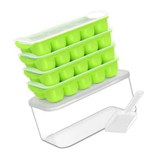 DOQAUS Ice Cube Tray with Lid and Bin - 4 Pack Ice Bucket Kits, Stackable Sil...