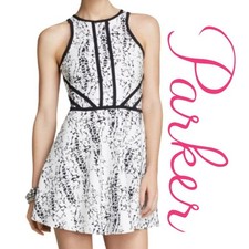 Parker Shelby White And Black Neoprene-look Womens Mini Dress M