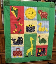 Baby Toddler Quilt Play Mat Wall Hanging Handmade 38  x 47  Animals Trains Toys