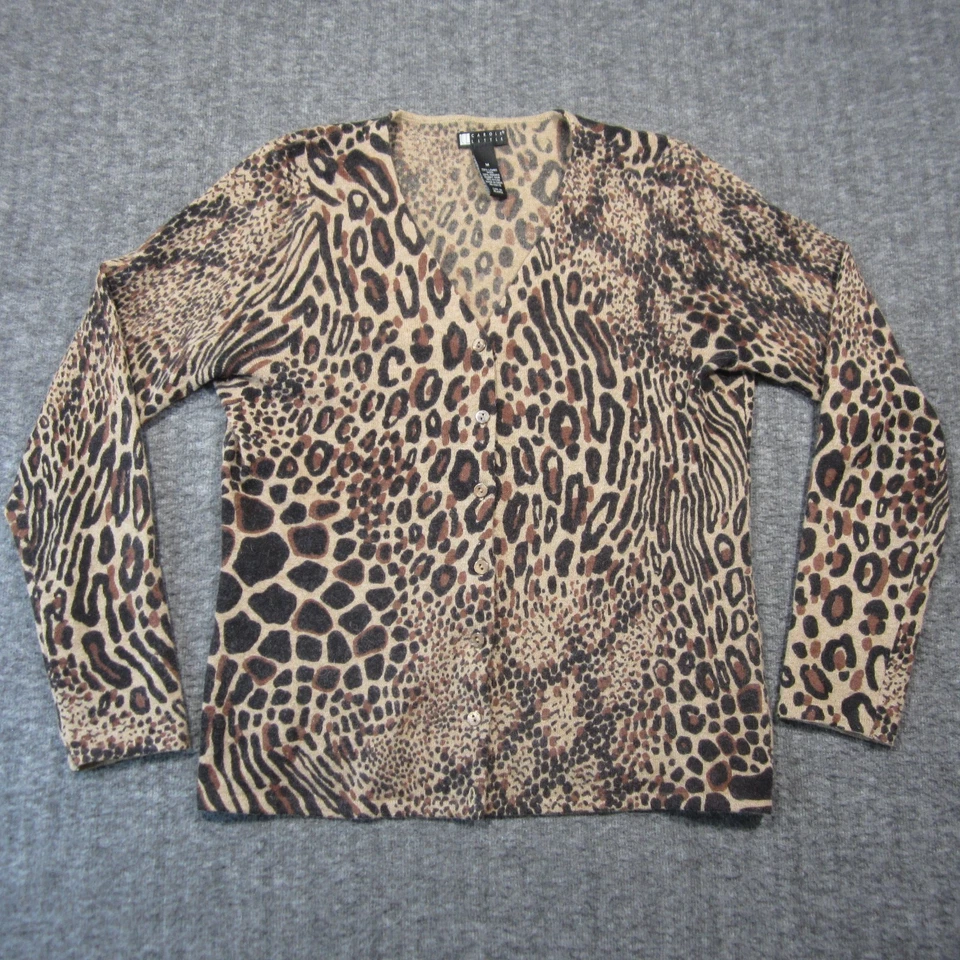 Carole Little шерсти Angora кардиган свитер M коричневый леопард печать гламур роскошь 80-х - Изображение 2 из 4