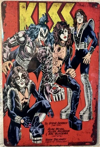 TIN SIGN 8x12 Kiss Rock Roll Band Group Heavy Metal Gene Simmons Cartoon DD4