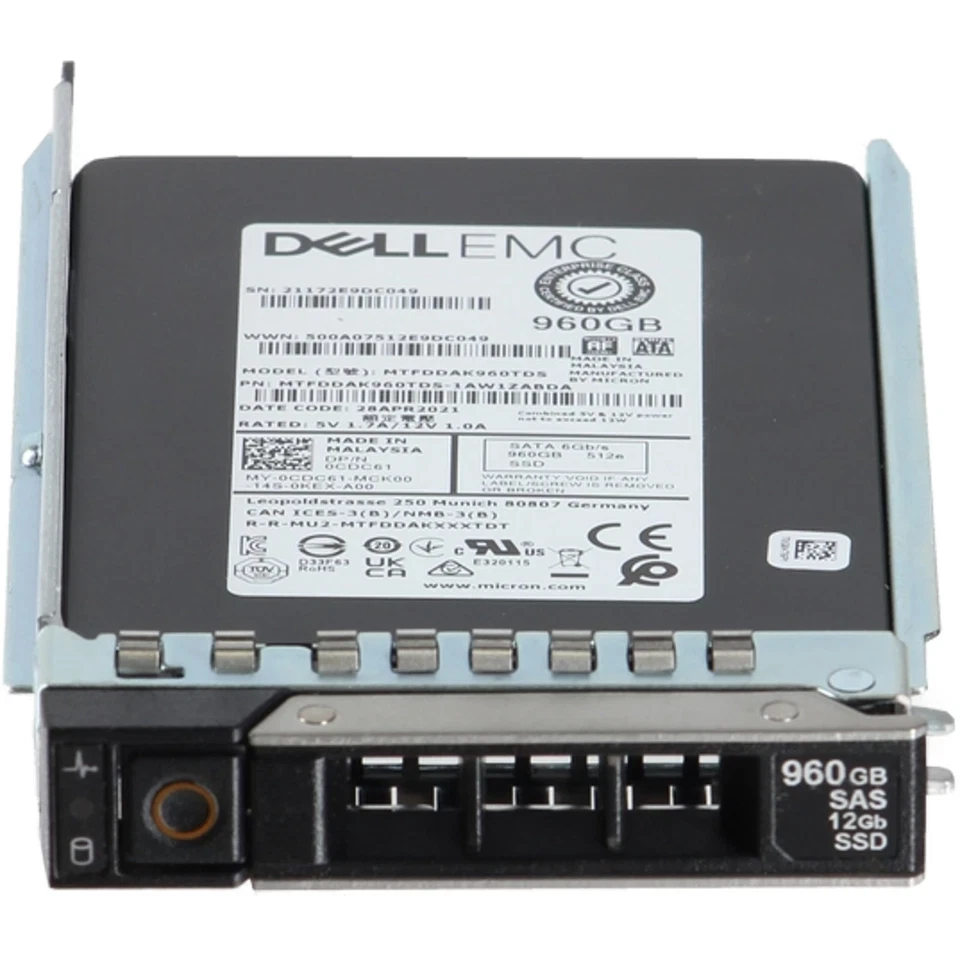 CDC61 0CDC61 Dell EMC 960GB 6Gbps SATA RI TLC 7mm 2.5 SSD 14G KIT - Image 2 of 4