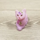 Fenton Art Glass Hand Painted Lavender Perky Cat Figurine Floral Butterlies Rare