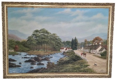 Keith Sutton signiertes Ölgemälde irische Landschaft vergoldeter Rahmen Connemara Cottages
