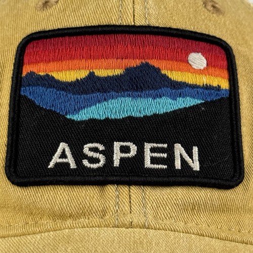 Vintage ASPEN Patch Trucker Hat Adjustable Tan Mesh Cap Adult Strap Back