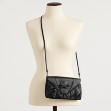 Vintage Gitano Bag Black Crossbody Faux Leather Envelope Clutch Bow Detail 80s