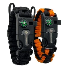 2 Pack Paracord Bracelet with Embedded Compass Fire Starter Camping Hiking Kit
